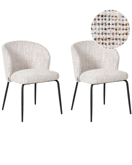 Set of 2 Dining Chairs Multicolour and White Fabric Upholstery Padded Seat Sleek Metal Legs Beliani