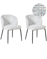Set of 2 Dining Chairs White and Blue Fabric Upholstery Padded Seat Sleek Metal Legs Beliani