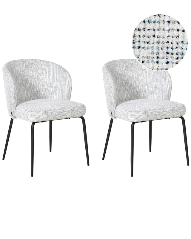 Set of 2 Dining Chairs White and Blue Fabric Upholstery Padded Seat Sleek Metal Legs Beliani