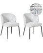 Set of 2 Dining Chairs White and Blue Fabric Upholstery Padded Seat Sleek Metal Legs Beliani