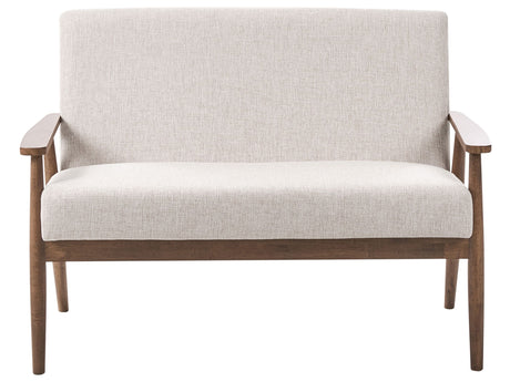 Sofa Beige and Dark Brown Polyester Fabric Upholstery Retro Design Wooden Frame Armrests Living Room Beliani