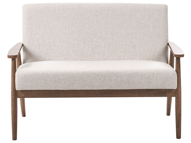 Sofa Beige and Dark Brown Polyester Fabric Upholstery Retro Design Wooden Frame Armrests Living Room Beliani