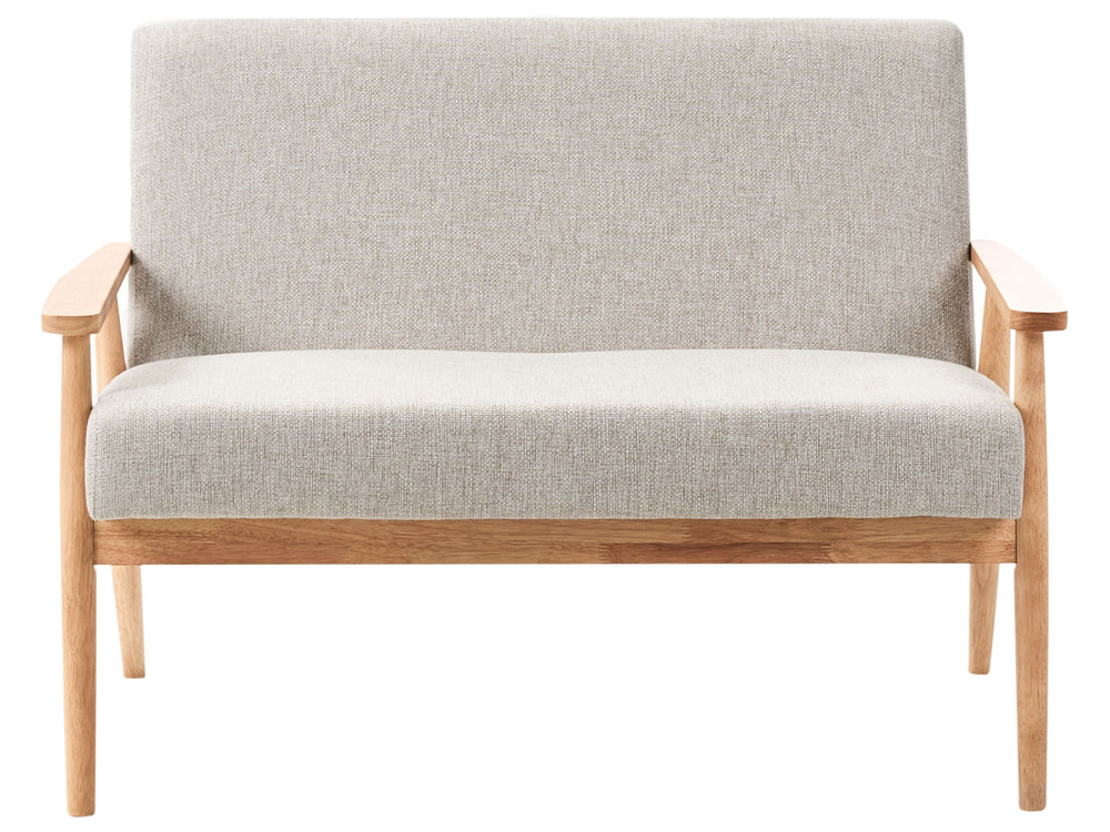 Sofa Grey and Light Brown Polyester Fabric Upholstery Retro Design Wooden Frame Armrests Living Room Beliani