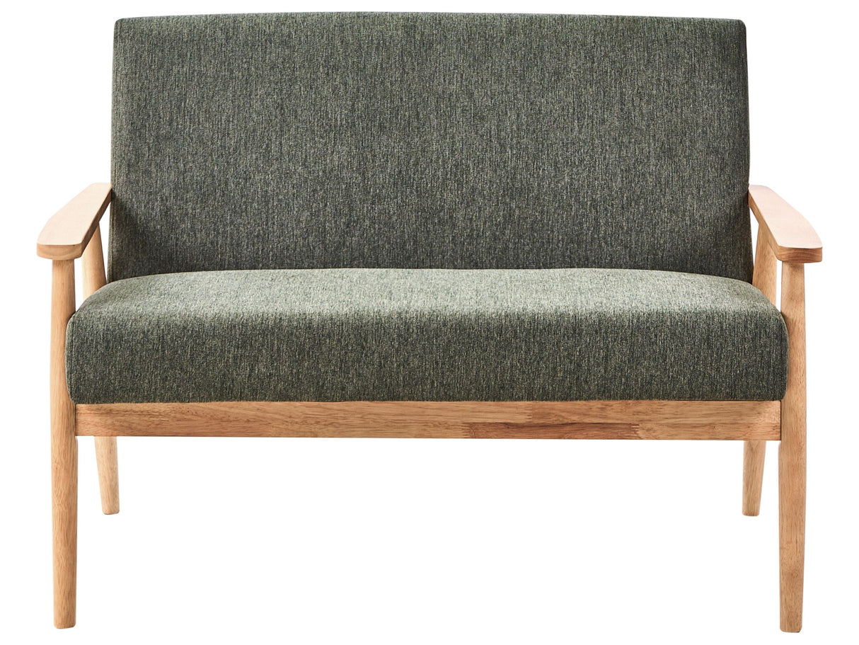 Sofa Green and Light Brown Polyester Fabric Upholstery Retro Design Wooden Frame Armrests Living Room Beliani