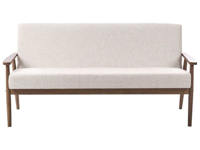 Sofa Beige and Dark Brown 3 Seater Polyester Fabric Upholstery Retro Design Wooden Frame Armrests Living Room Beliani