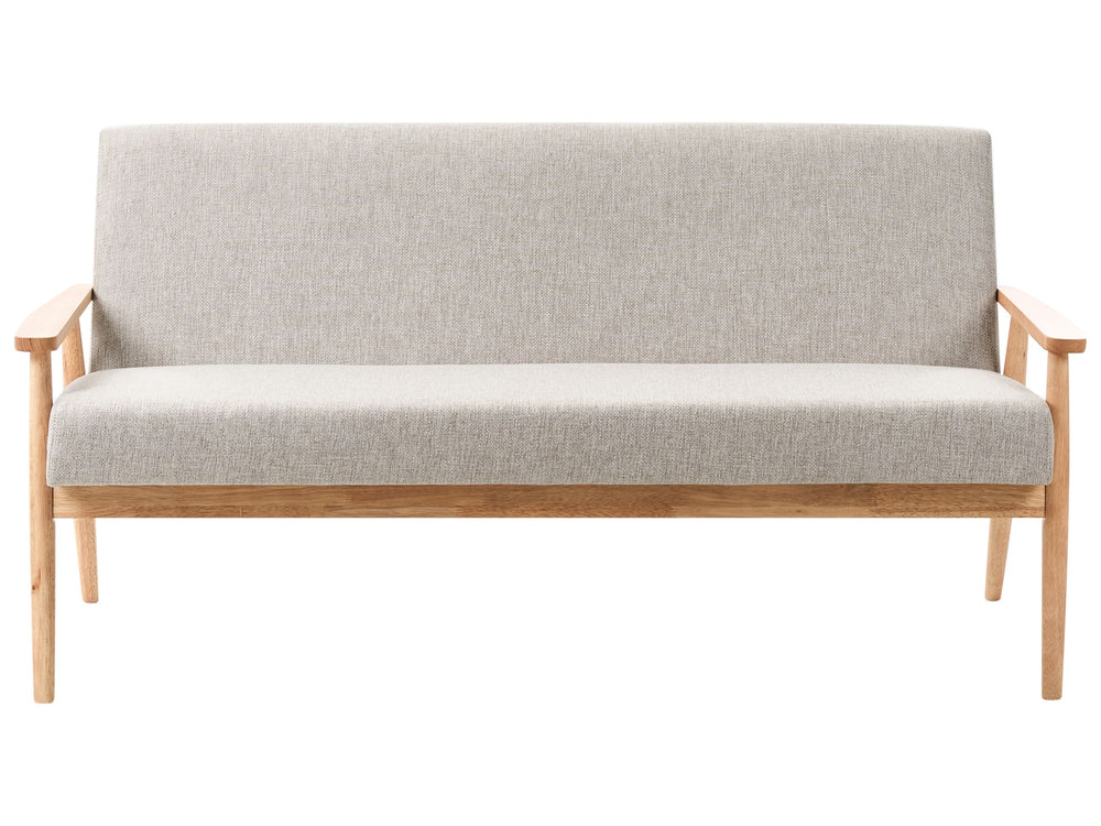 Sofa Grey and Light Brown 3 Seater Polyester Fabric Upholstery Retro Design Wooden Frame Armrests Living Room Beliani