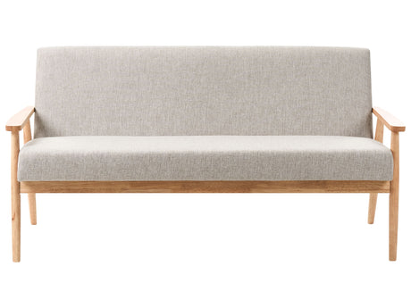 Sofa Grey and Light Brown 3 Seater Polyester Fabric Upholstery Retro Design Wooden Frame Armrests Living Room Beliani