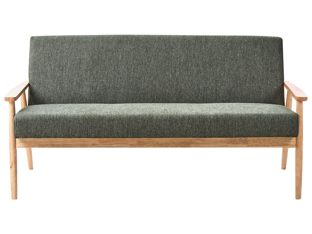 Sofa Green and Light Brown 3 Seater Polyester Fabric Upholstery Retro Design Wooden Frame Armrests Living Room Beliani