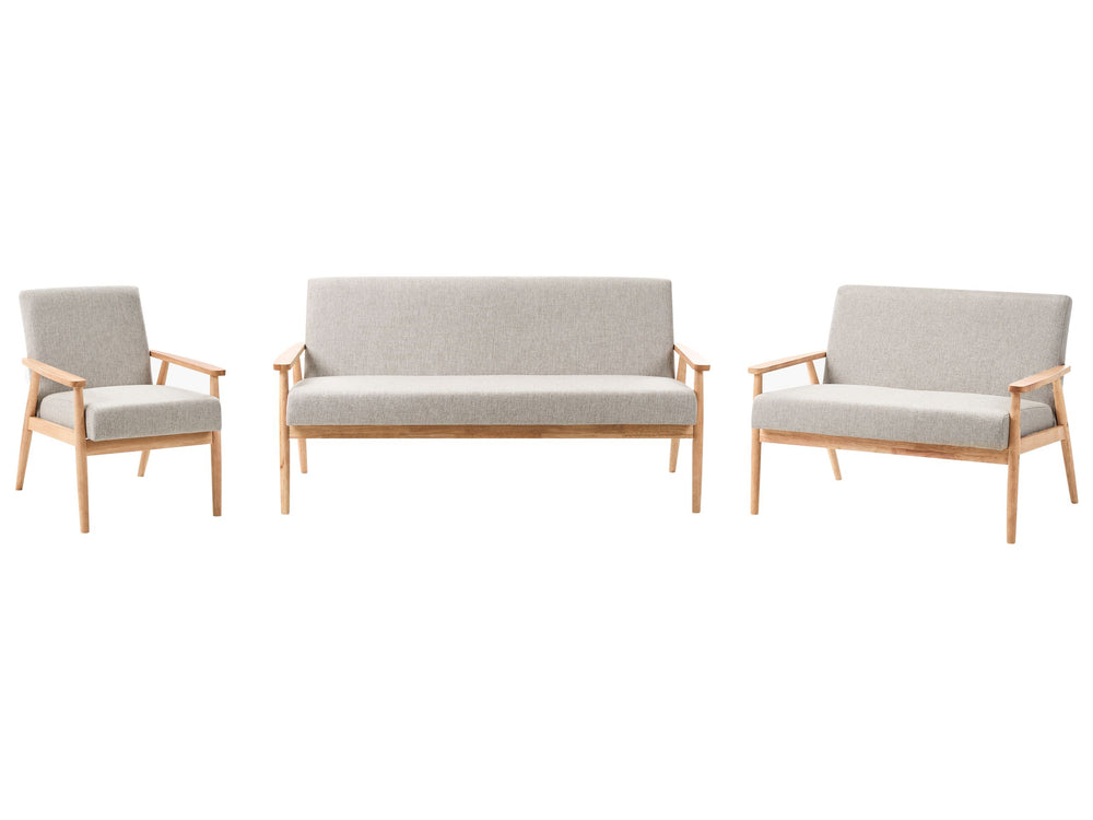 Living Room Set Grey and Light Brown Polyester Fabric Upholstery Retro Design Wooden Frame Armrests Living Room Beliani