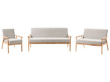 Living Room Set Grey and Light Brown Polyester Fabric Upholstery Retro Design Wooden Frame Armrests Living Room Beliani