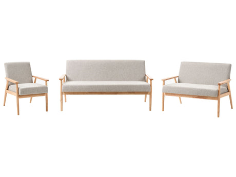 Living Room Set Grey and Light Brown Polyester Fabric Upholstery Retro Design Wooden Frame Armrests Living Room Beliani