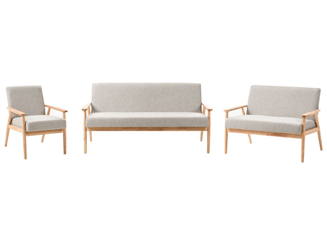 Living Room Set Grey and Light Brown Polyester Fabric Upholstery Retro Design Wooden Frame Armrests Living Room Beliani