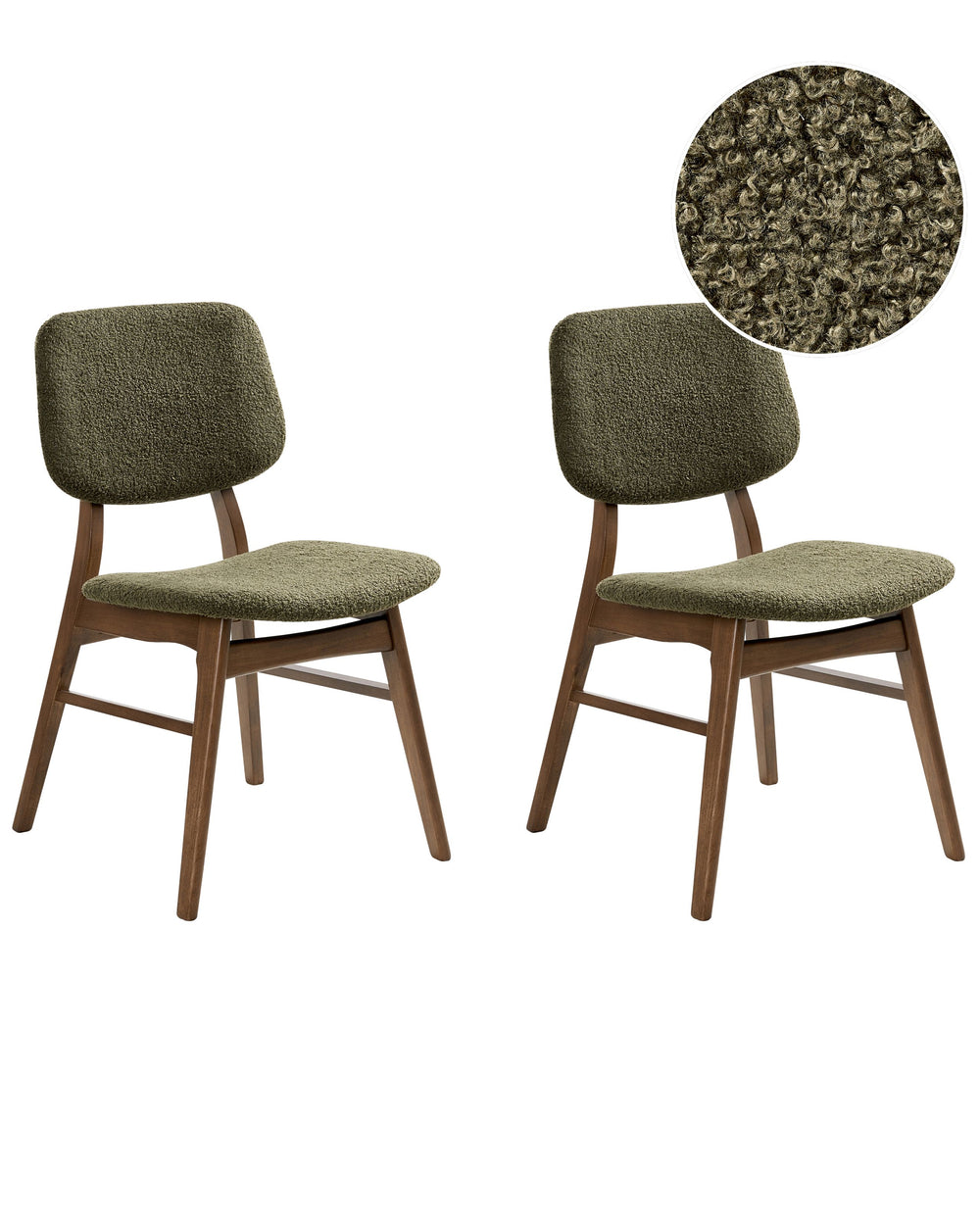 Set of 2 Dining Chairs Dark Rubberwood Frame Green Boucle Fabric Seat Armless Retro Design Beliani
