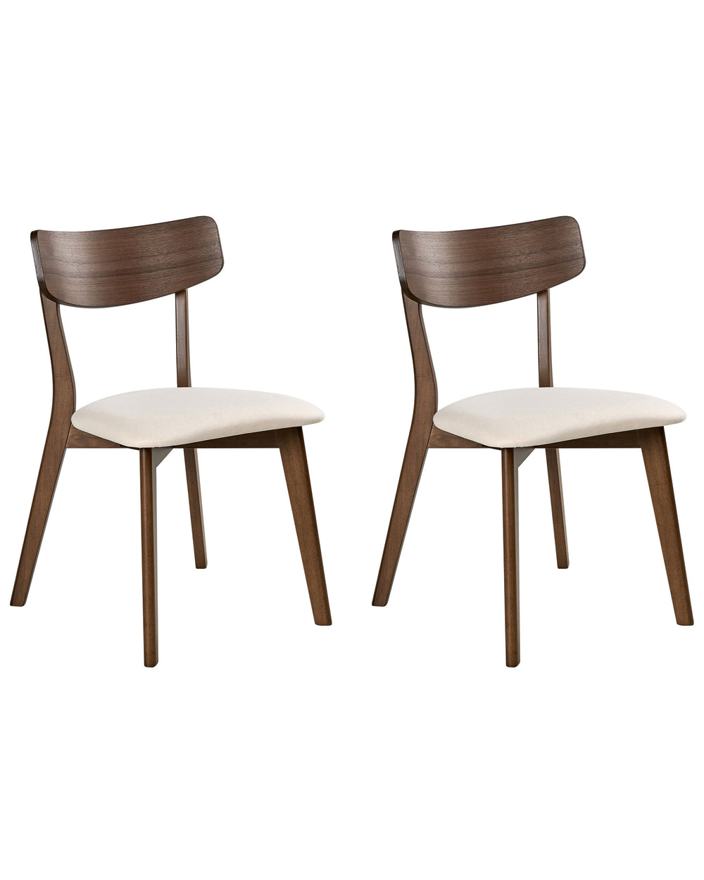 Set of 2 Dining Chairs Dark Brown Rubberwood Frame Off-White Fabric Seat Armless Retro Design Beliani