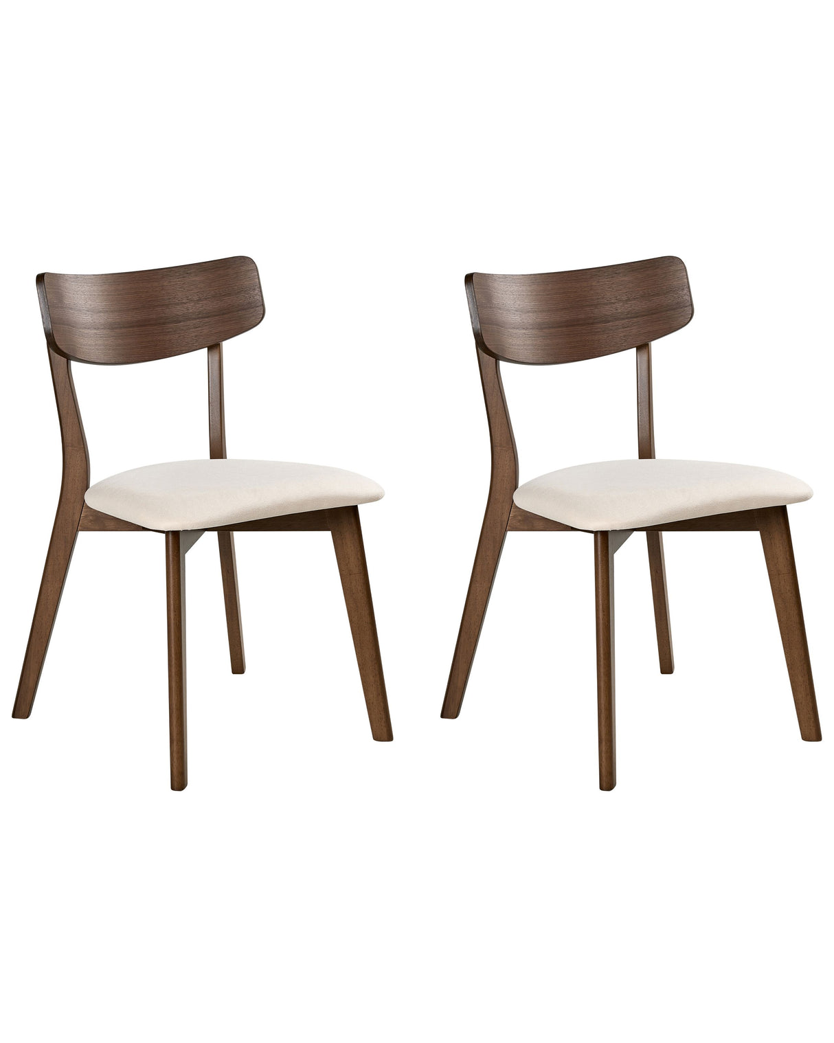 Set of 2 Dining Chairs Dark Brown Rubberwood Frame Off-White Fabric Seat Armless Retro Design Beliani
