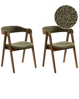 Set of 2 Dining Chairs Dark Brown and Green Polyester Boucle Fabric Rubberwood Legs Retro Traditional Style Beliani