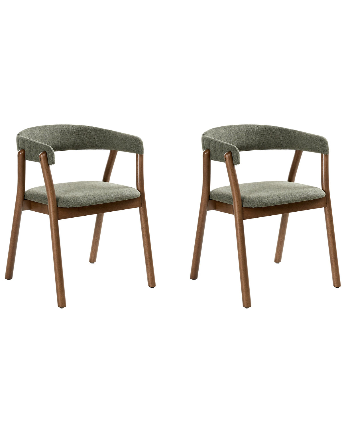 Set of 2 Dining Chairs Dark Brown and Green Polyester Fabric Rubberwood Legs Retro Traditional Style Beliani