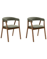 Set of 2 Dining Chairs Dark Brown and Green Polyester Fabric Rubberwood Legs Retro Traditional Style Beliani