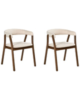Set of 2 Dining Chairs Dark Brown and Off-White Polyester Fabric Rubberwood Legs Retro Traditional Style Beliani