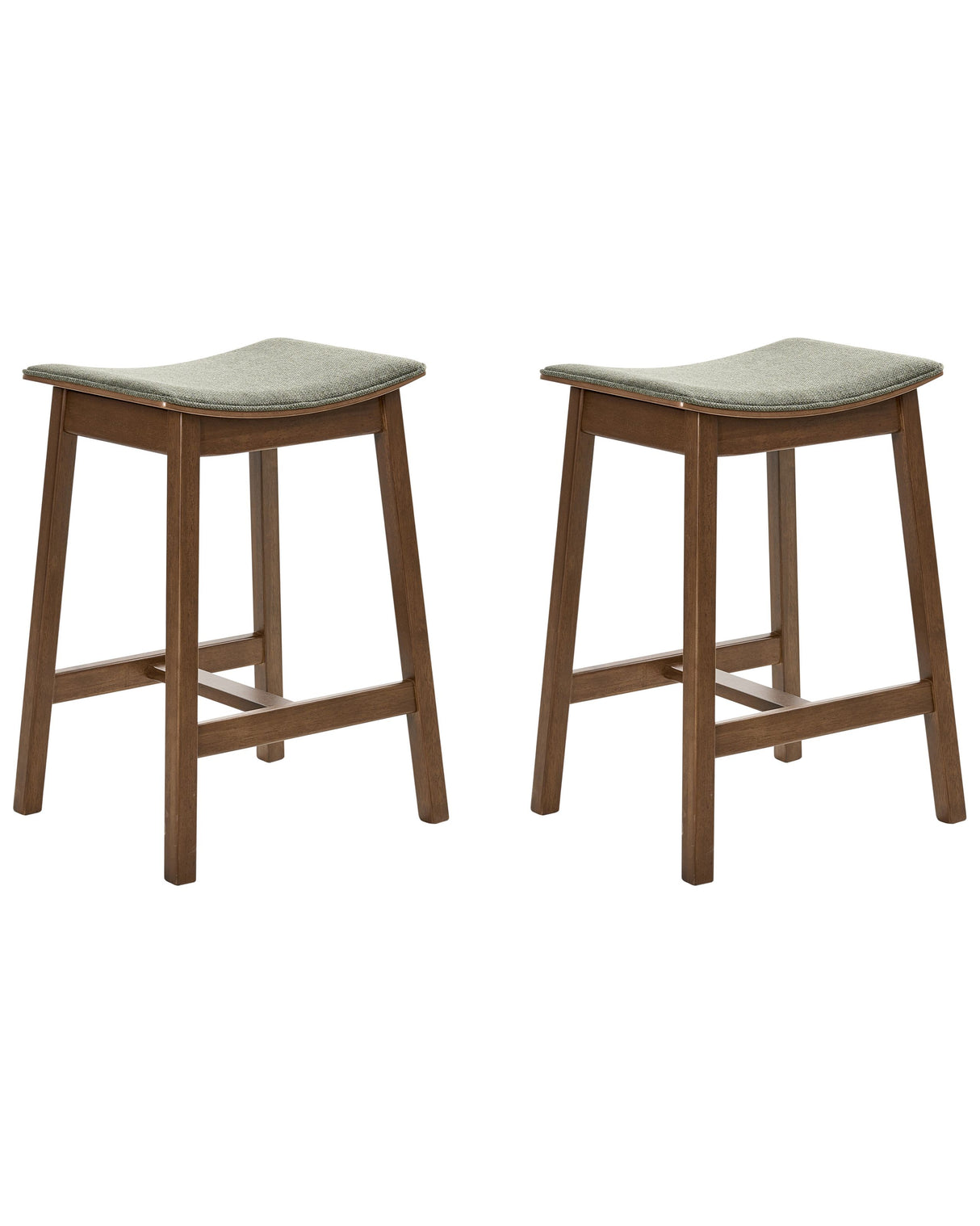 Set of 2 Bar Chairs Dark Brown Green Rubberwood Polyester Upholstered Seat Beliani