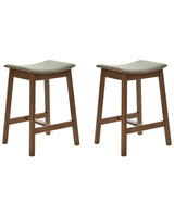 Set of 2 Bar Chairs Dark Brown Green Rubberwood Polyester Upholstered Seat Beliani