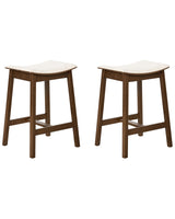 Set of 2 Bar Chairs Dark Brown Off-White Rubberwood Polyester Upholstered Seat Beliani