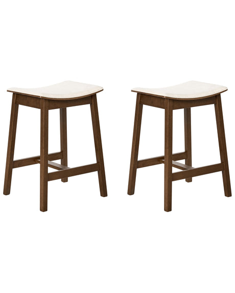 Set of 2 Bar Chairs Dark Brown Off-White Rubberwood Polyester Upholstered Seat Beliani