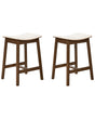 Set of 2 Bar Chairs Dark Brown Off-White Rubberwood Polyester Upholstered Seat Beliani