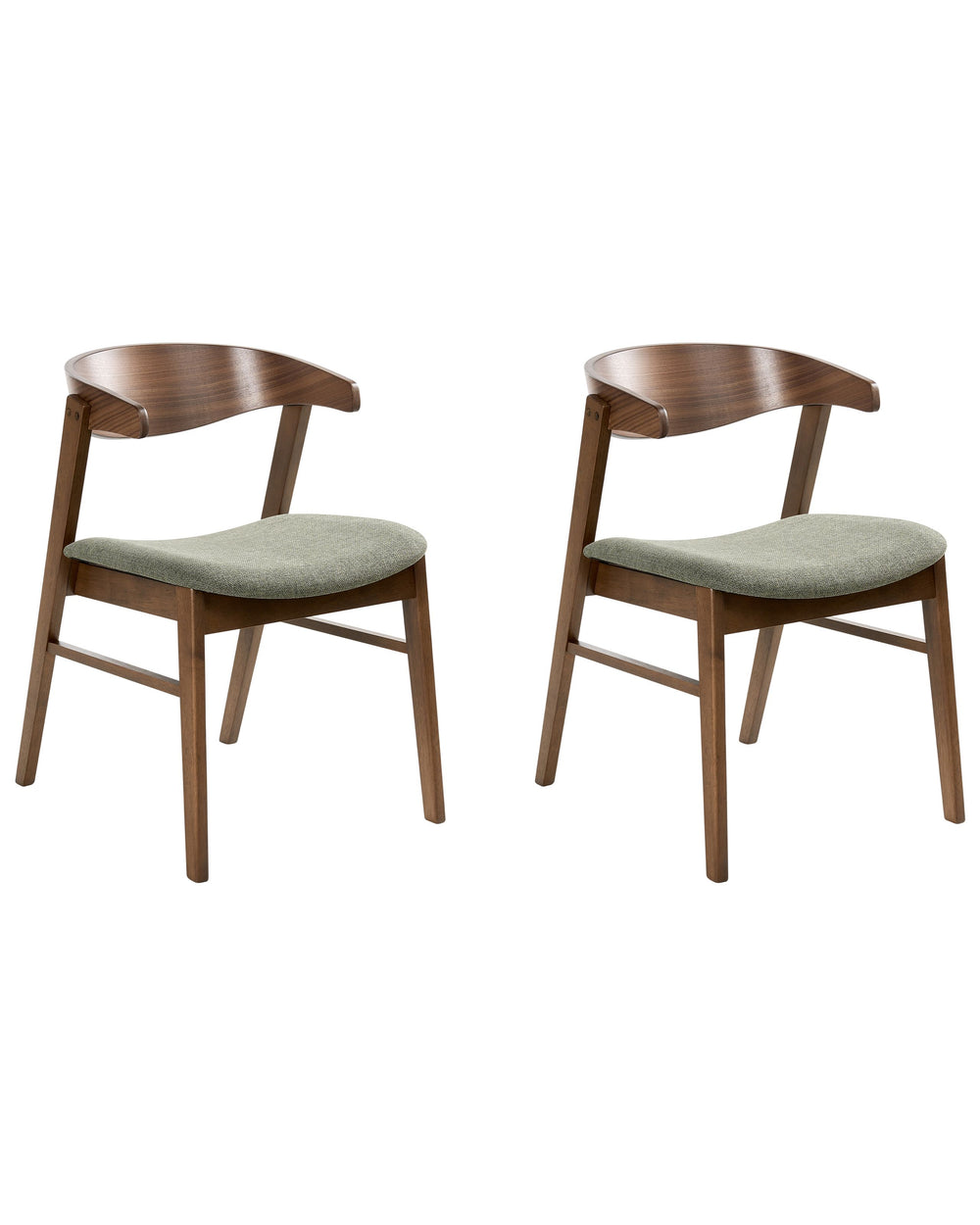 Set of 2 Dining Chairs Dark Brown Green Polyester Fabric Rubberwood Legs Retro Traditional Style Beliani