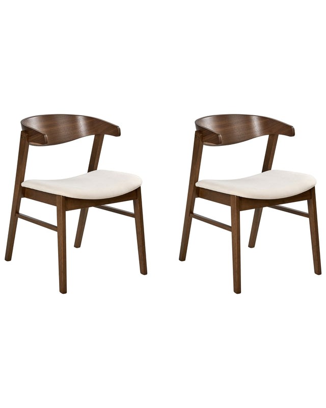 Set of 2 Dining Chairs Dark Brown Off-White Polyester Fabric Rubberwood Legs Retro Traditional Style Beliani