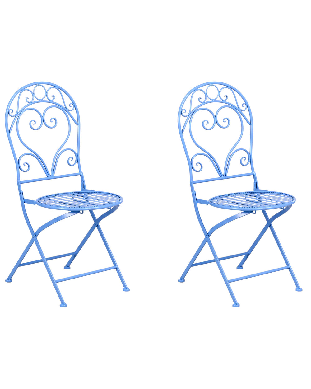 Outdoor Set of 2 Chairs Blue Metal Powder Coated Scrollwork Backrest Beliani