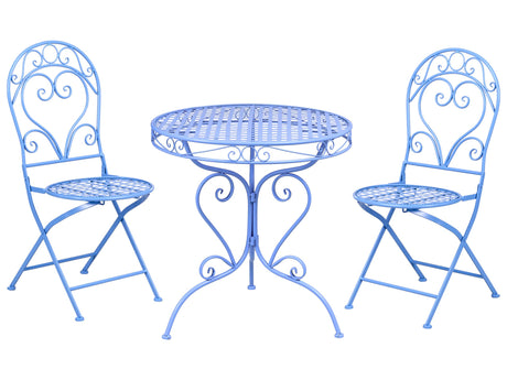 Garden Bistro Set Blue Metal Powder Coated 3 Piece Table and Chairs Beliani