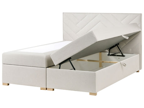 Divan Bed with Storage Off White Upholstered Fabric EU Super King Size 6ft Lift Up Ottoman Storage Beliani