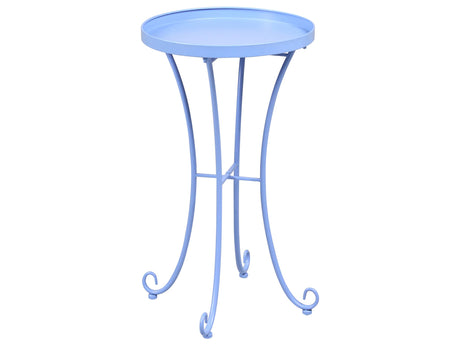 Garden Side Table Light Blue Metal Round 40 cm Outdoor Vintage Style Beliani
