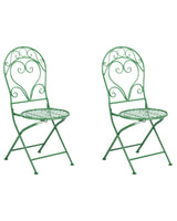Outdoor Set of 2 Chairs Green Metal Powder Coated Scrollwork Backrest Beliani