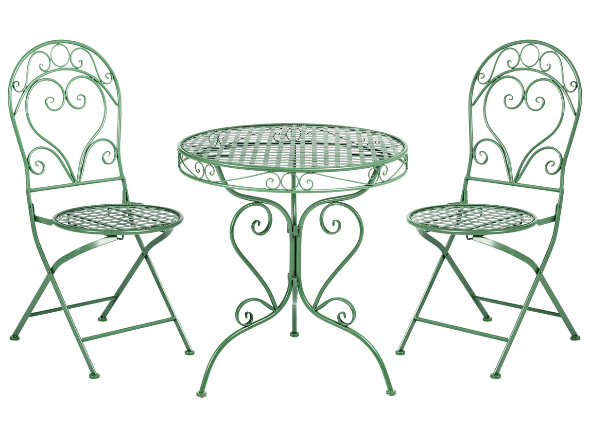 Garden Bistro Set Green Metal Powder Coated 3 Piece Table and Chairs Beliani