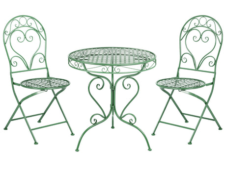 Garden Bistro Set Green Metal Powder Coated 3 Piece Table and Chairs Beliani