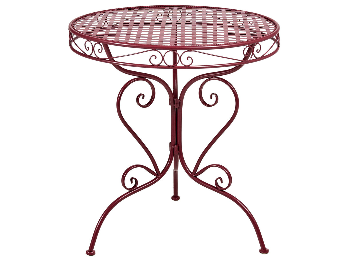 Outdoor Bistro Table Burgundy Metal Powder Coated Decorative Scrollwork Beliani