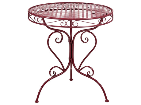 Outdoor Bistro Table Burgundy Metal Powder Coated Decorative Scrollwork Beliani