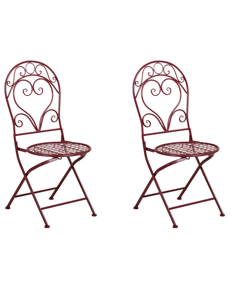 Outdoor Set of 2 Chairs Burgundy Metal Powder Coated Scrollwork Backrest Beliani