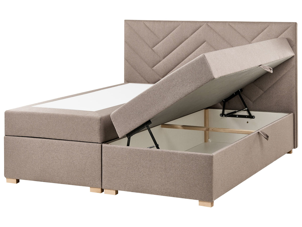 Divan Bed with Storage Taupe Upholstered Fabric EU King Size 5ft3 Lift Up Ottoman Storage Beliani