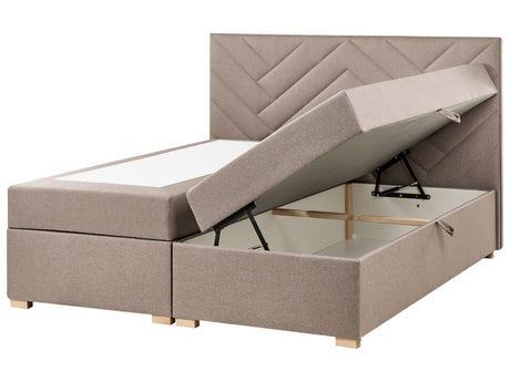 Divan Bed with Storage Taupe Upholstered Fabric EU King Size 5ft3 Lift Up Ottoman Storage Beliani