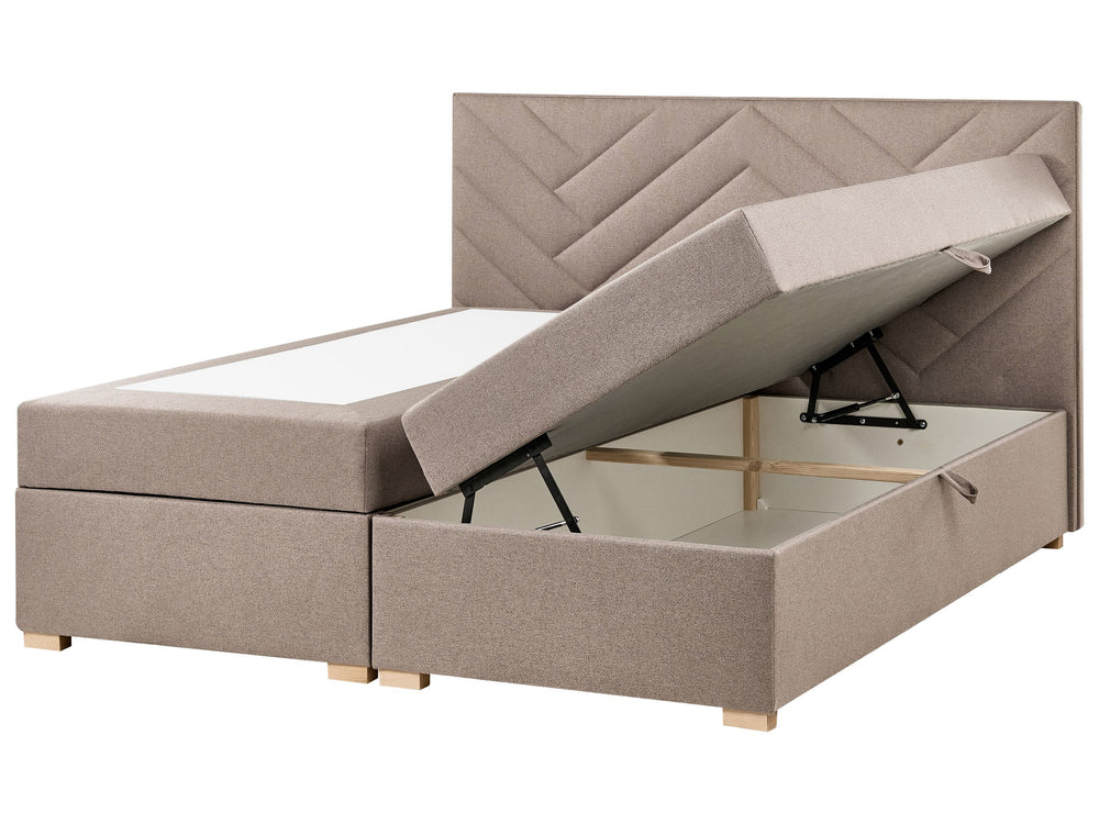 Divan Bed with Storage Taupe Upholstered Fabric EU Super King Size 6ft Lift Up Ottoman Storage Beliani