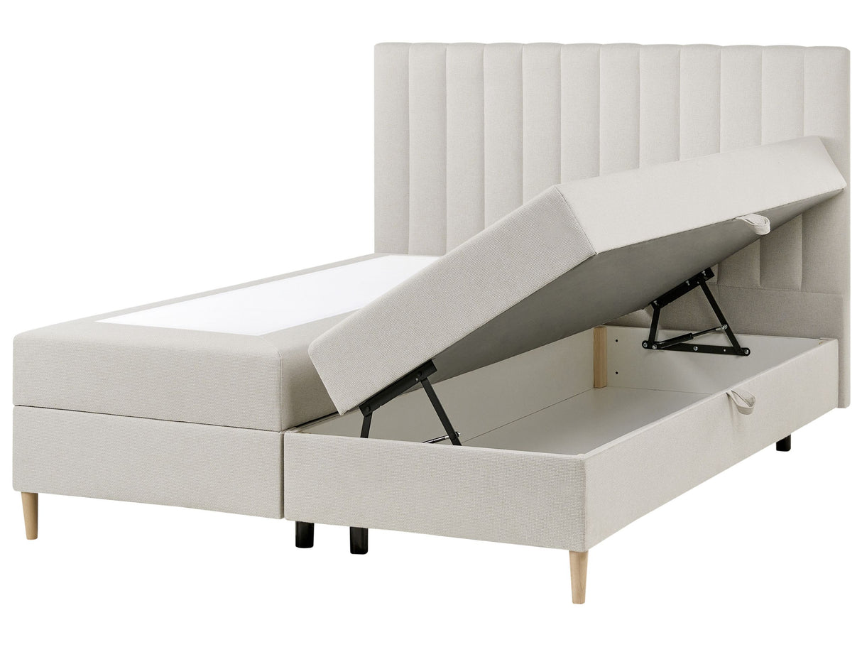 Divan Bed with Storage Off White Upholstered Fabric EU King Size 5ft3 Lift Up Ottoman Storage Beliani