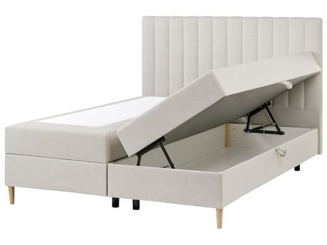 Divan Bed with Storage Off White Upholstered Fabric EU King Size 5ft3 Lift Up Ottoman Storage Beliani