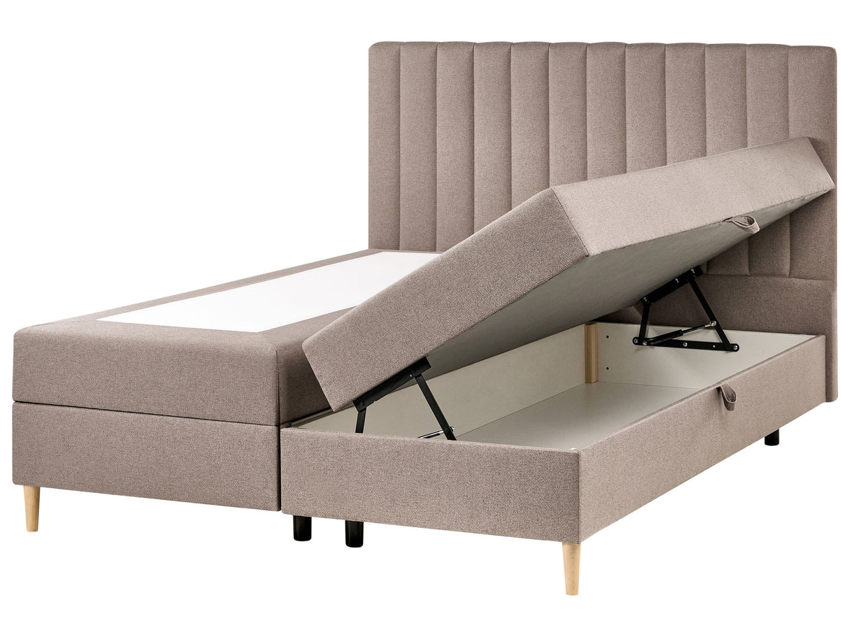 Divan Bed with Storage Taupe Upholstered Fabric EU King Size 5ft3 Lift Up Ottoman Storage Beliani