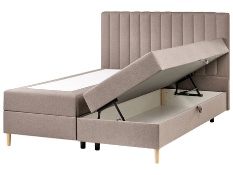 Divan Bed with Storage Taupe Upholstered Fabric EU King Size 5ft3 Lift Up Ottoman Storage Beliani
