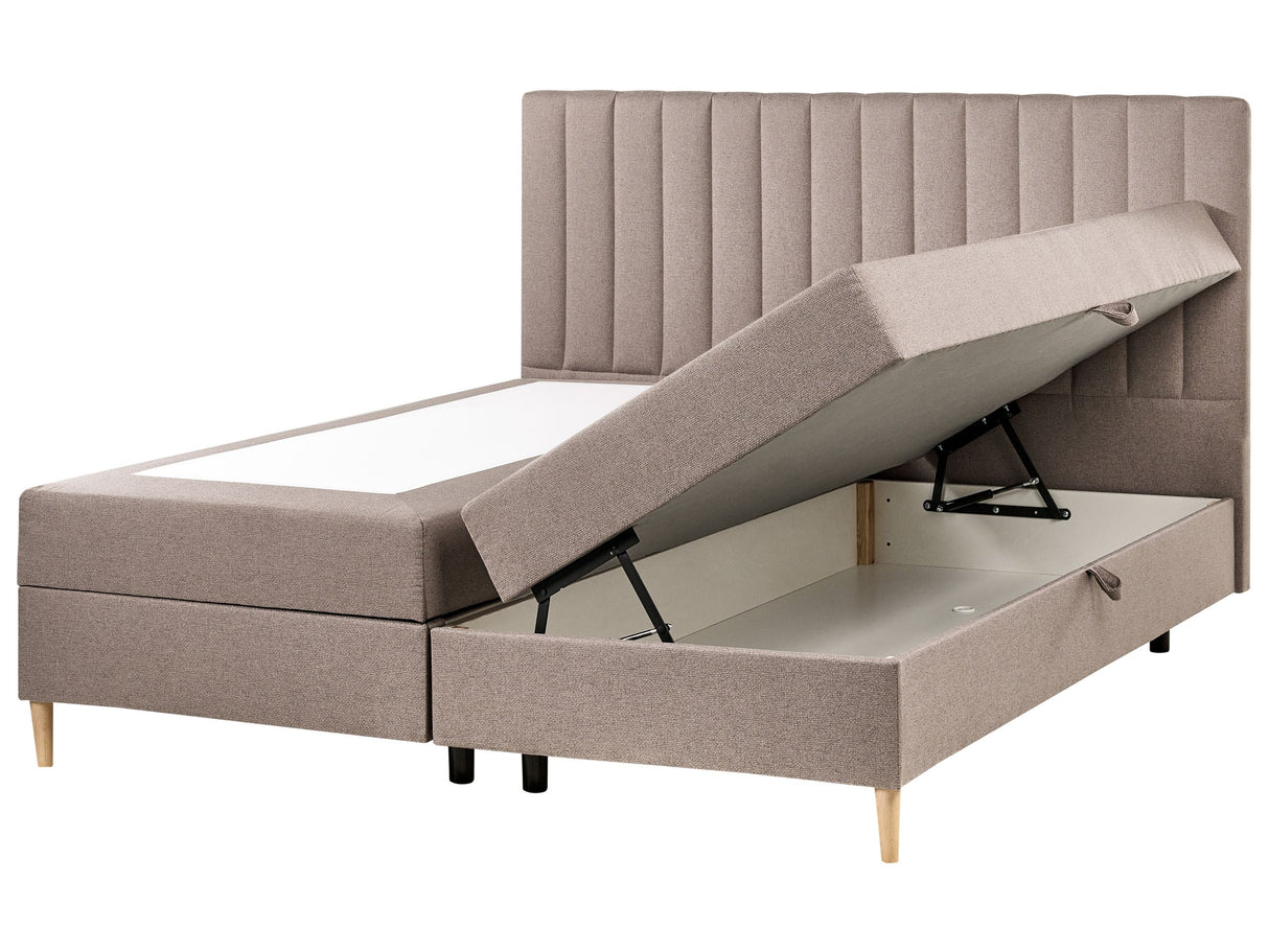 Divan Bed with Storage Taupe Upholstered Fabric EU Super King Size 6ft Lift Up Ottoman Storage Beliani