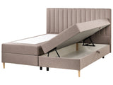 Divan Bed with Storage Taupe Upholstered Fabric EU Super King Size 6ft Lift Up Ottoman Storage Beliani