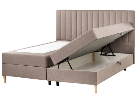 Divan Bed with Storage Taupe Upholstered Fabric EU Super King Size 6ft Lift Up Ottoman Storage Beliani